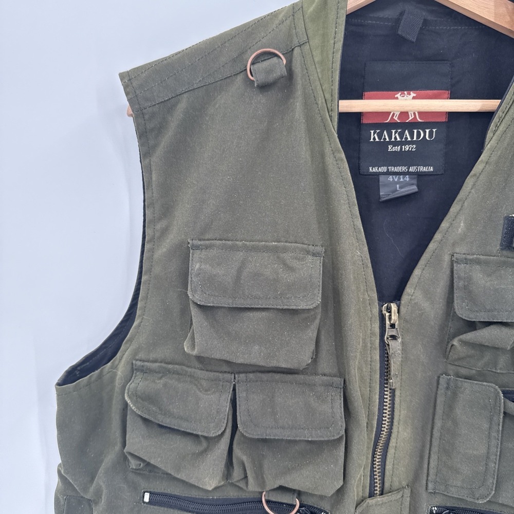 Kakadu Mens Oilskin Wax Tactical Vest Size Large Outdoors Fishing Australia - Picture 2 of 12